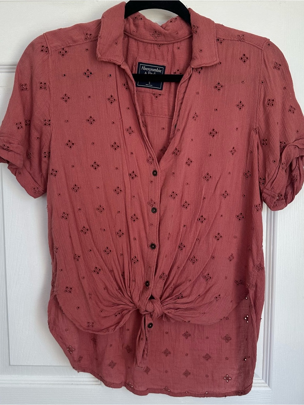 Abercrombie & Fitch Salmon-Pink Eyelet Tie-Front Shirt